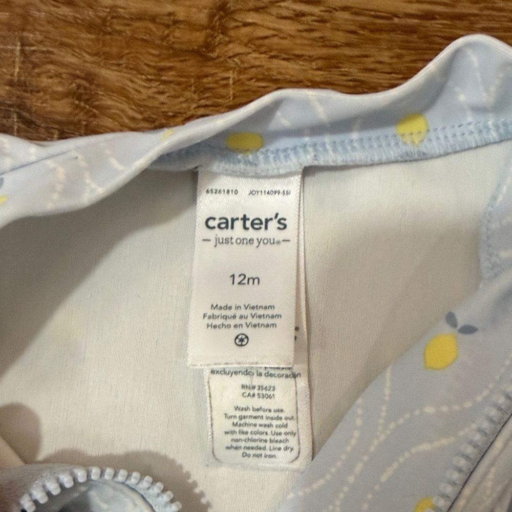Set of 2 Carter's Baby Girls Bathing suits - blue gingham and blue lemon print - Picture 2 of 8